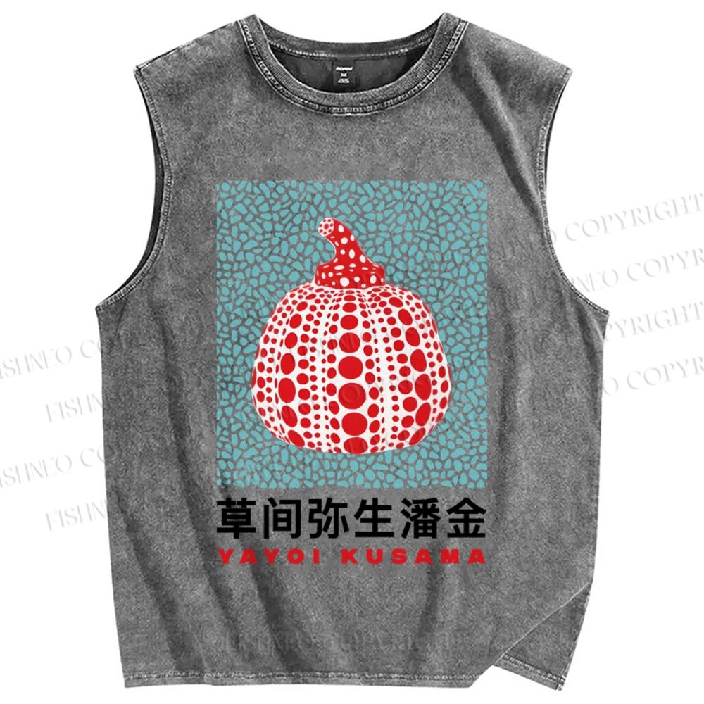 Unisex Yayoi Kusama Pumpkin Printed Washed Tank Top