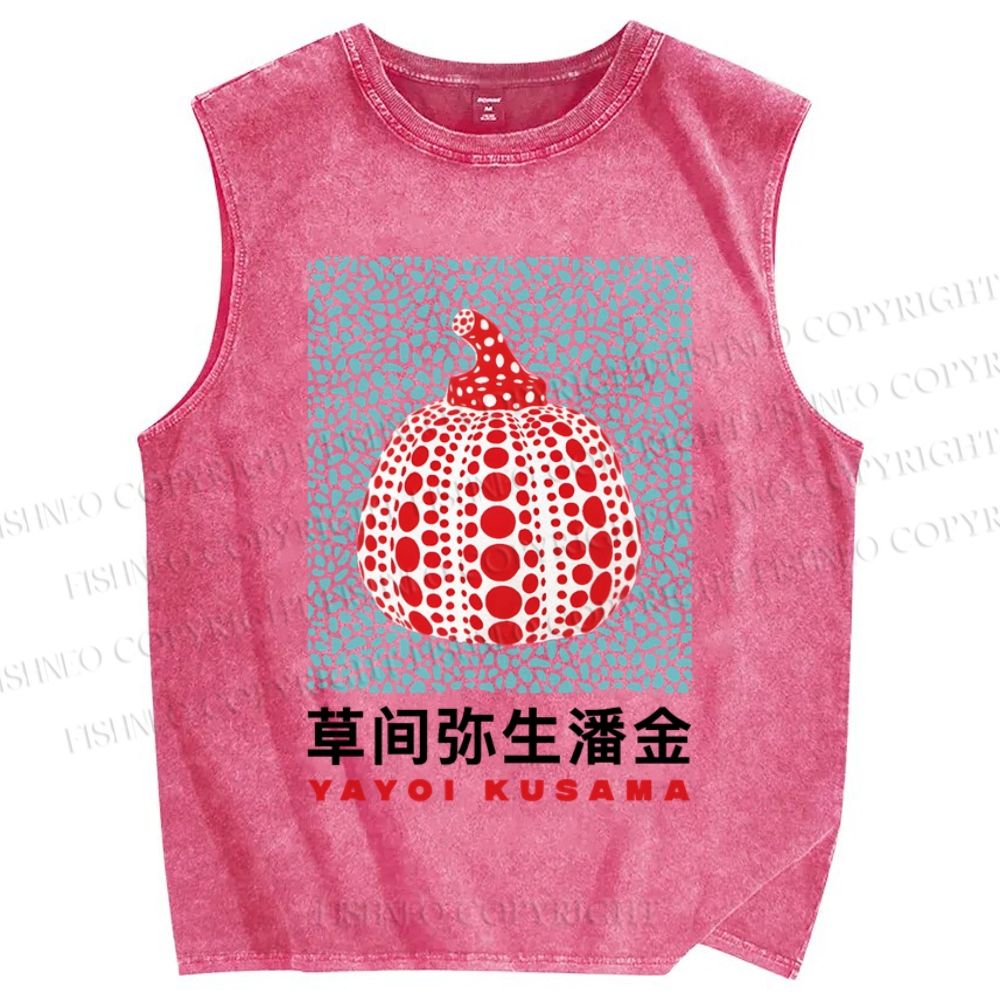 Unisex Yayoi Kusama Pumpkin Printed Washed Tank Top