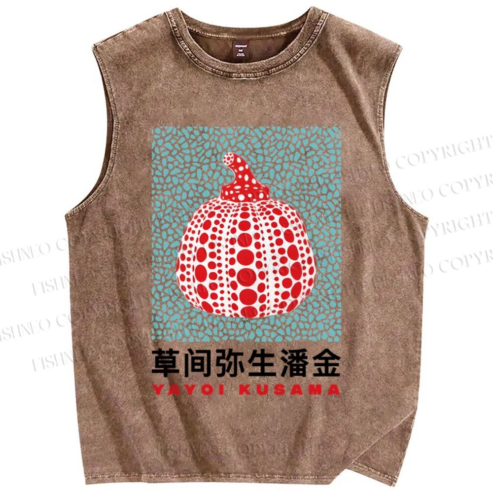 Unisex Yayoi Kusama Pumpkin Printed Washed Tank Top