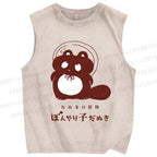 Unisex Cartoon Bear Printed Washed Tank Top