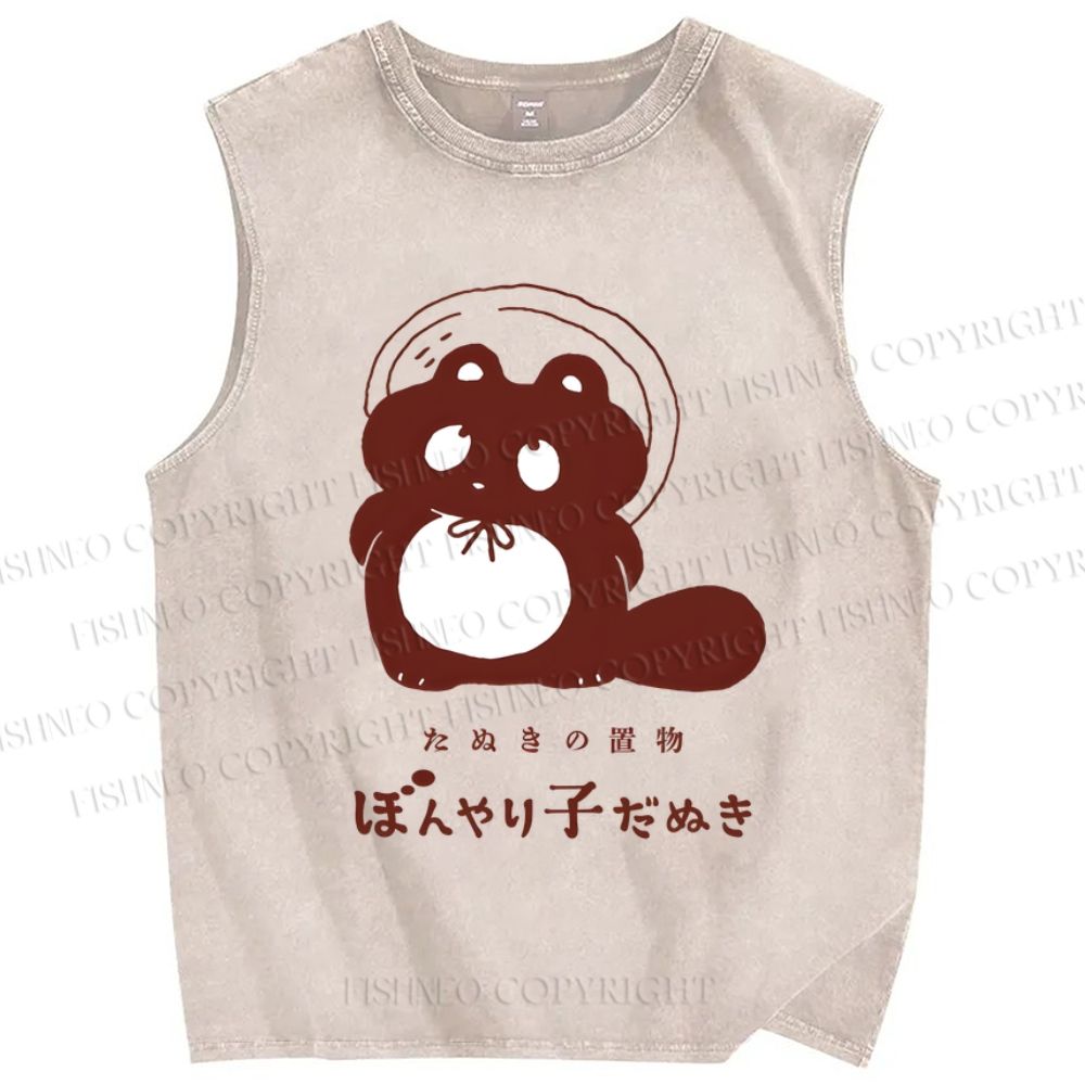 Unisex Cartoon Bear Printed Washed Tank Top