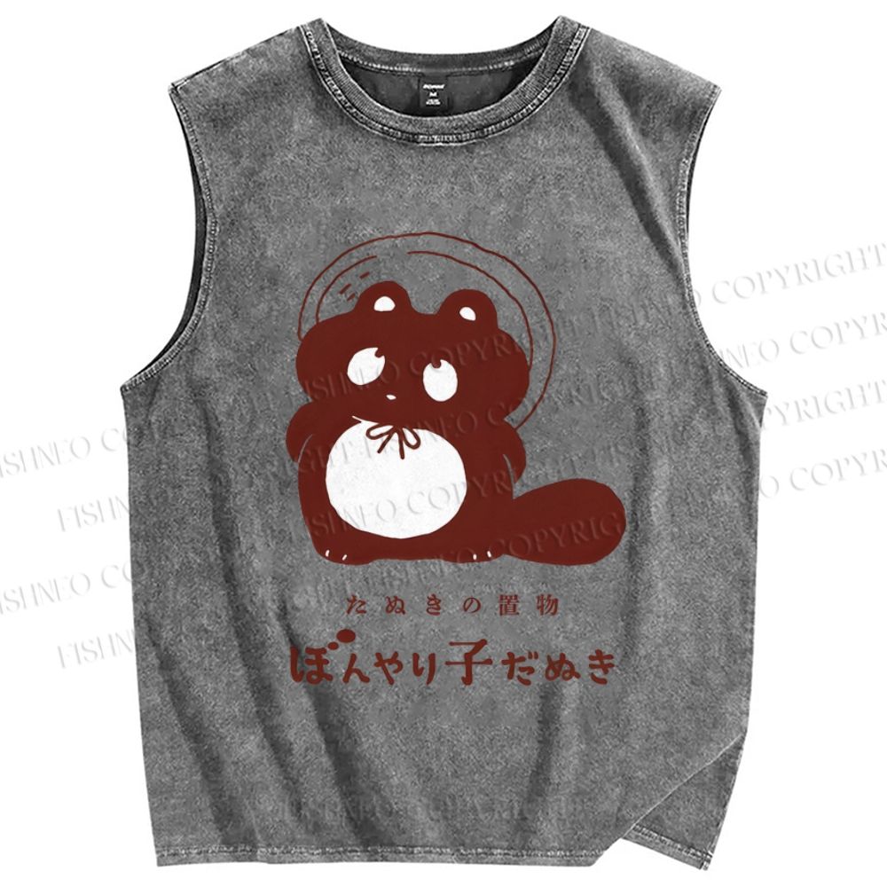 Unisex Cartoon Bear Printed Washed Tank Top