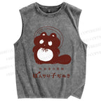 Unisex Cartoon Bear Printed Washed Tank Top