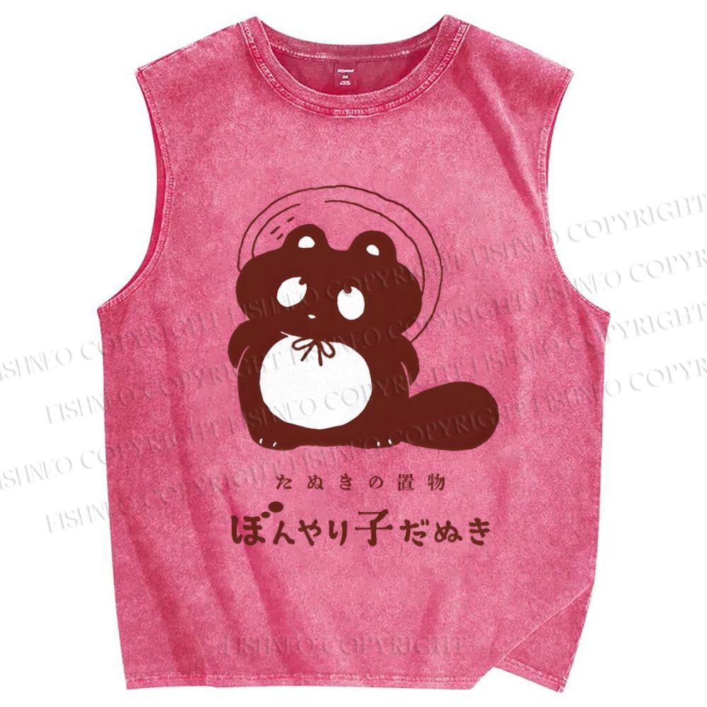 Unisex Cartoon Bear Printed Washed Tank Top