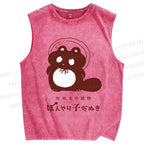 Unisex Cartoon Bear Printed Washed Tank Top