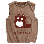 Unisex Cartoon Bear Printed Washed Tank Top