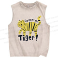 Unisex Art Tiger Printed Washed Tank Top