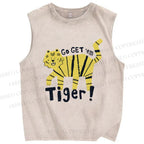 Unisex Art Tiger Printed Washed Tank Top