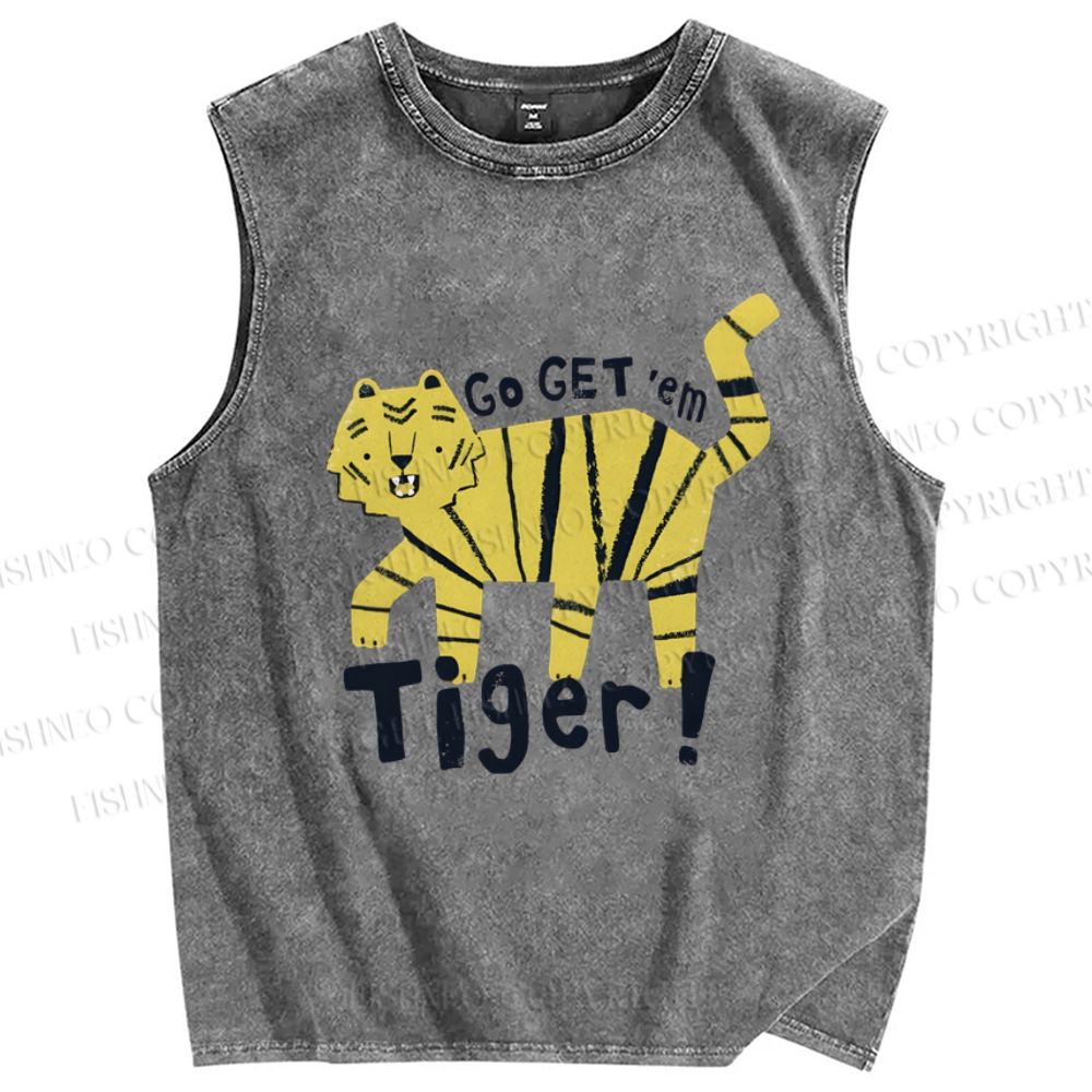 Unisex Art Tiger Printed Washed Tank Top