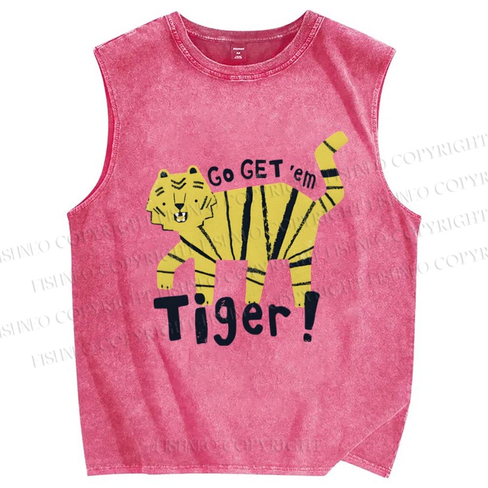 Unisex Art Tiger Printed Washed Tank Top