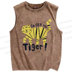 Unisex Art Tiger Printed Washed Tank Top
