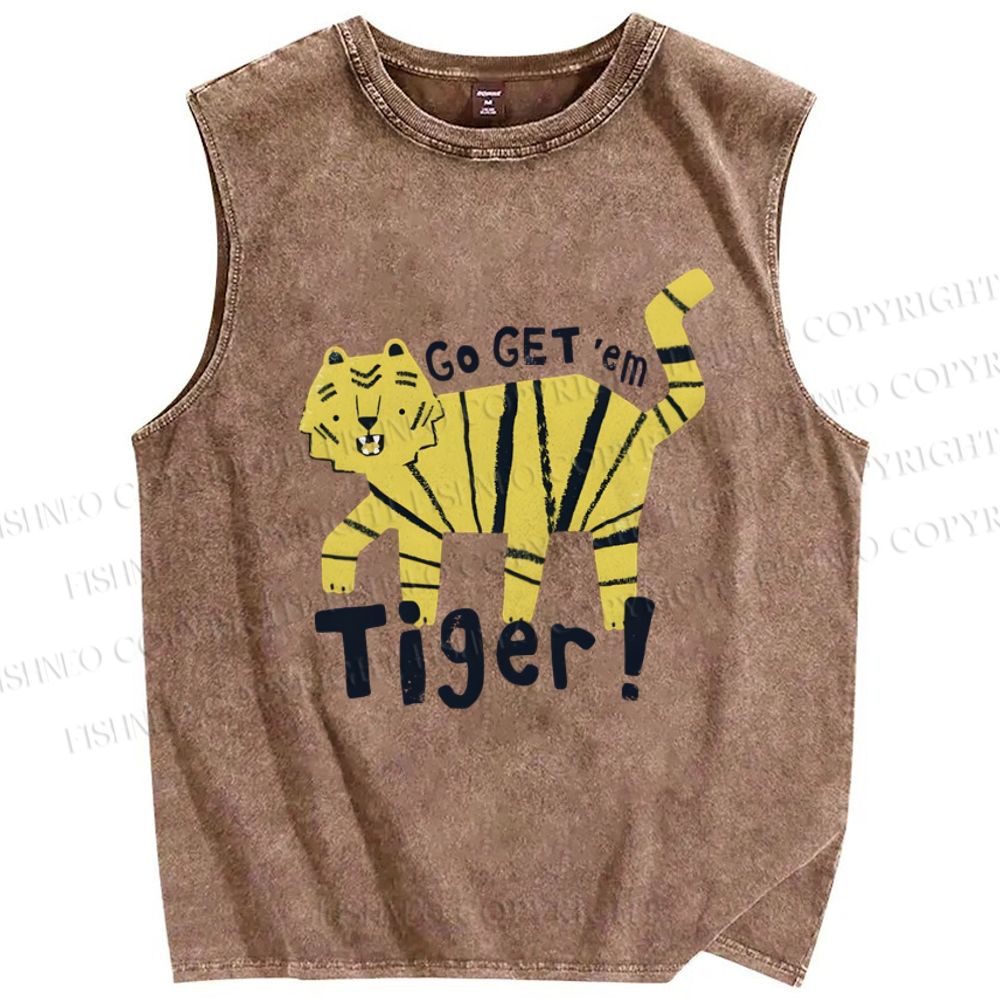 Unisex Art Tiger Printed Washed Tank Top