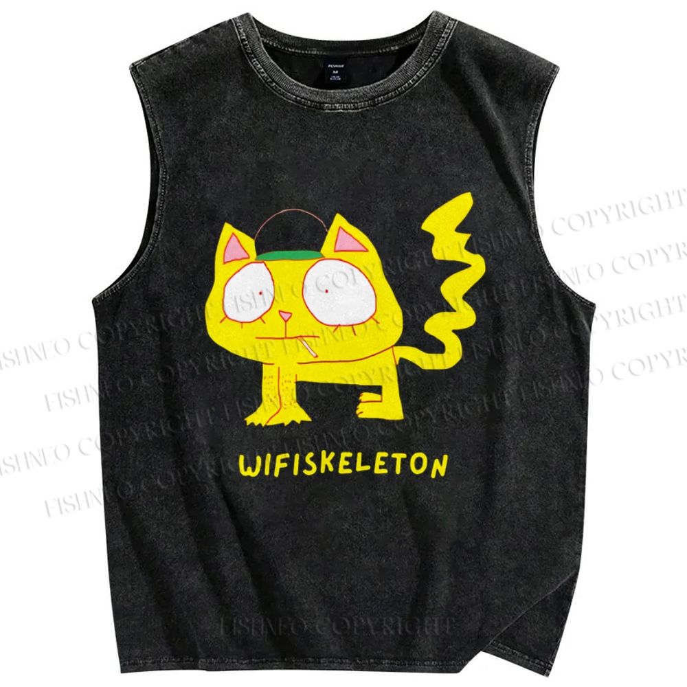Unisex Wifiskeleton Printed Washed Tank Top