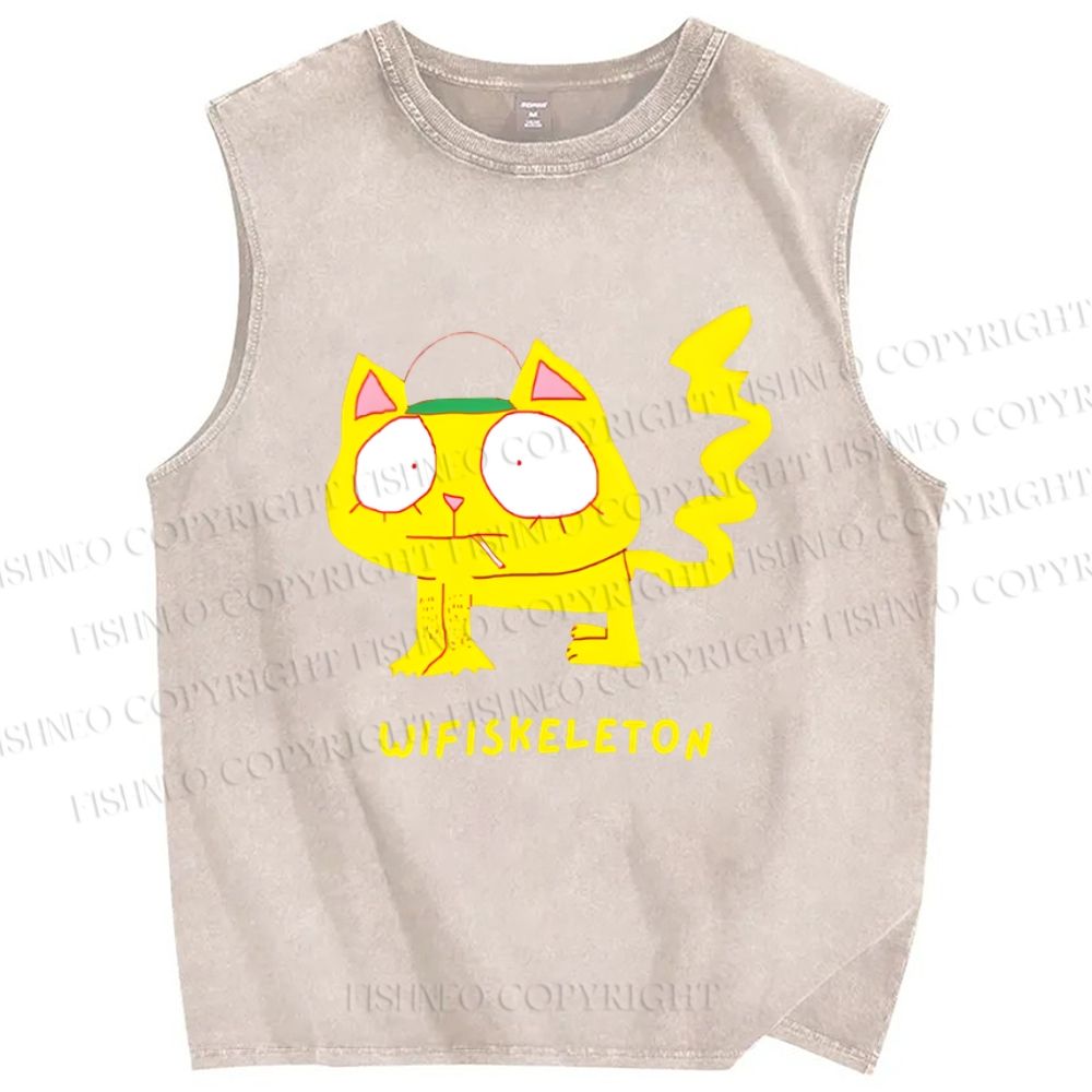 Unisex Wifiskeleton Printed Washed Tank Top