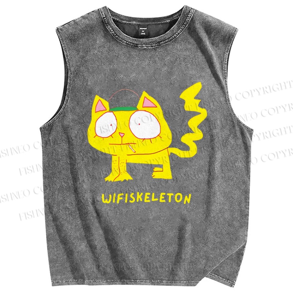 Unisex Wifiskeleton Printed Washed Tank Top