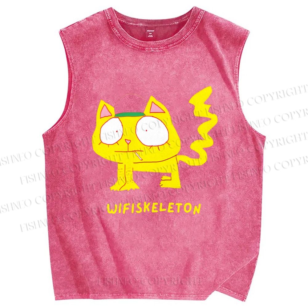 Unisex Wifiskeleton Printed Washed Tank Top