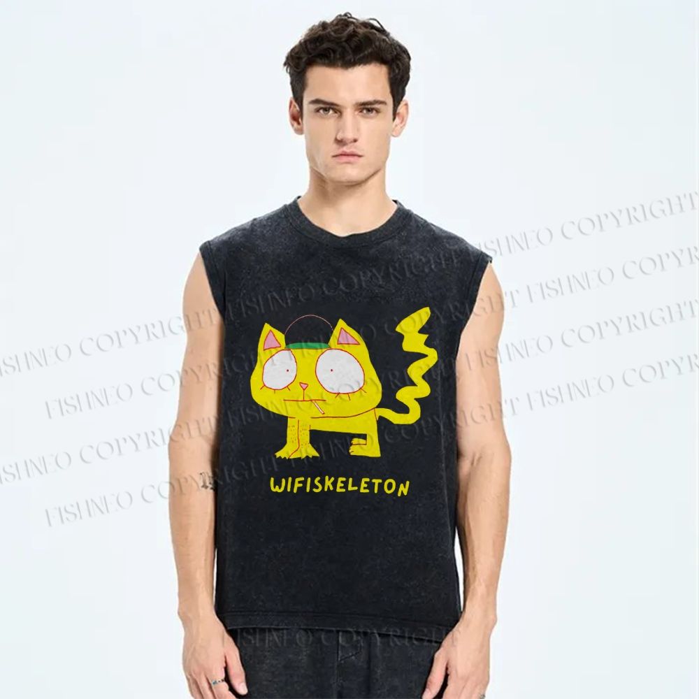 Unisex Wifiskeleton Printed Washed Tank Top