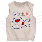 Unisex Cartoon Goldfish Printed Washed Tank Top