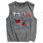Unisex Cartoon Goldfish Printed Washed Tank Top