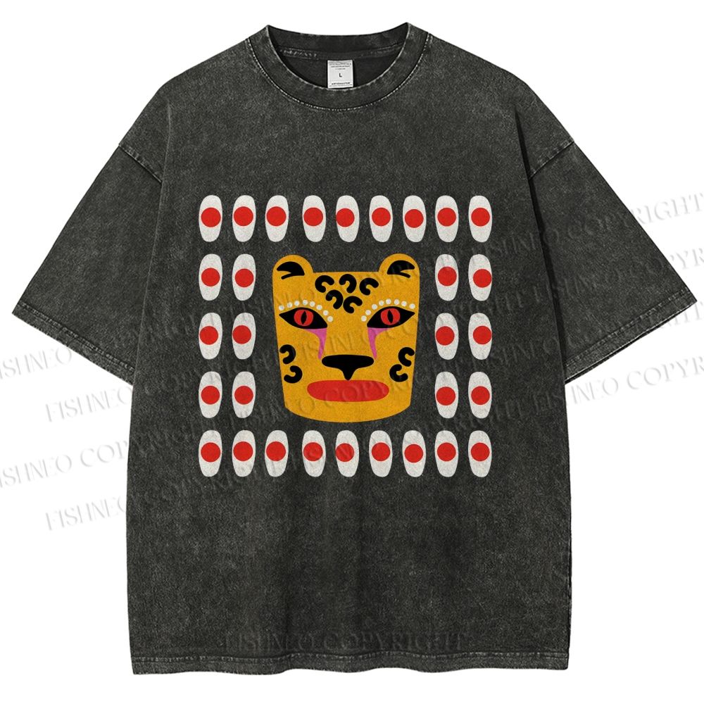 Unisex Art Geometric Tiger Printed Washed Tee