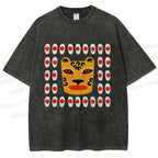 Unisex Art Geometric Tiger Printed Washed Tee