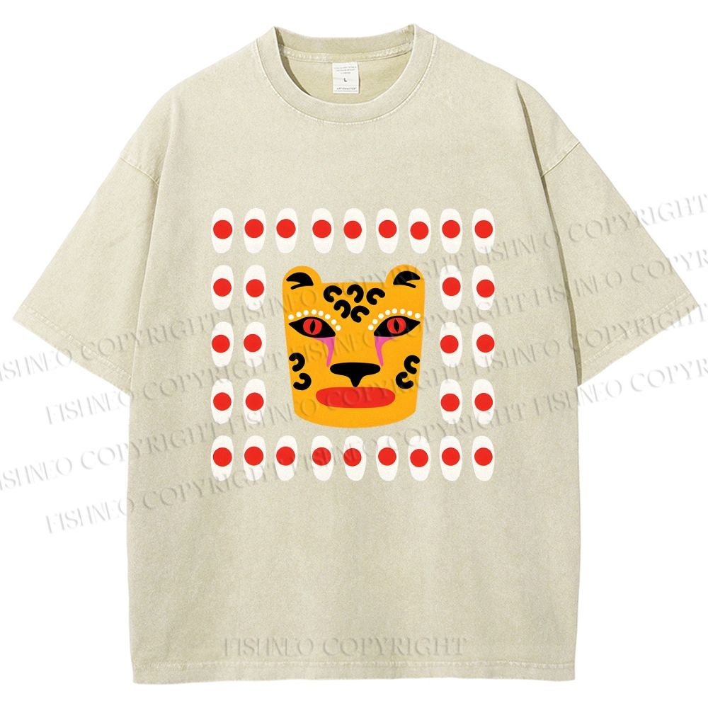 Unisex Art Geometric Tiger Printed Washed Tee