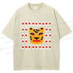 Unisex Art Geometric Tiger Printed Washed Tee