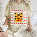 Unisex Art Geometric Tiger Printed Washed Tee