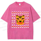 Unisex Art Geometric Tiger Printed Washed Tee