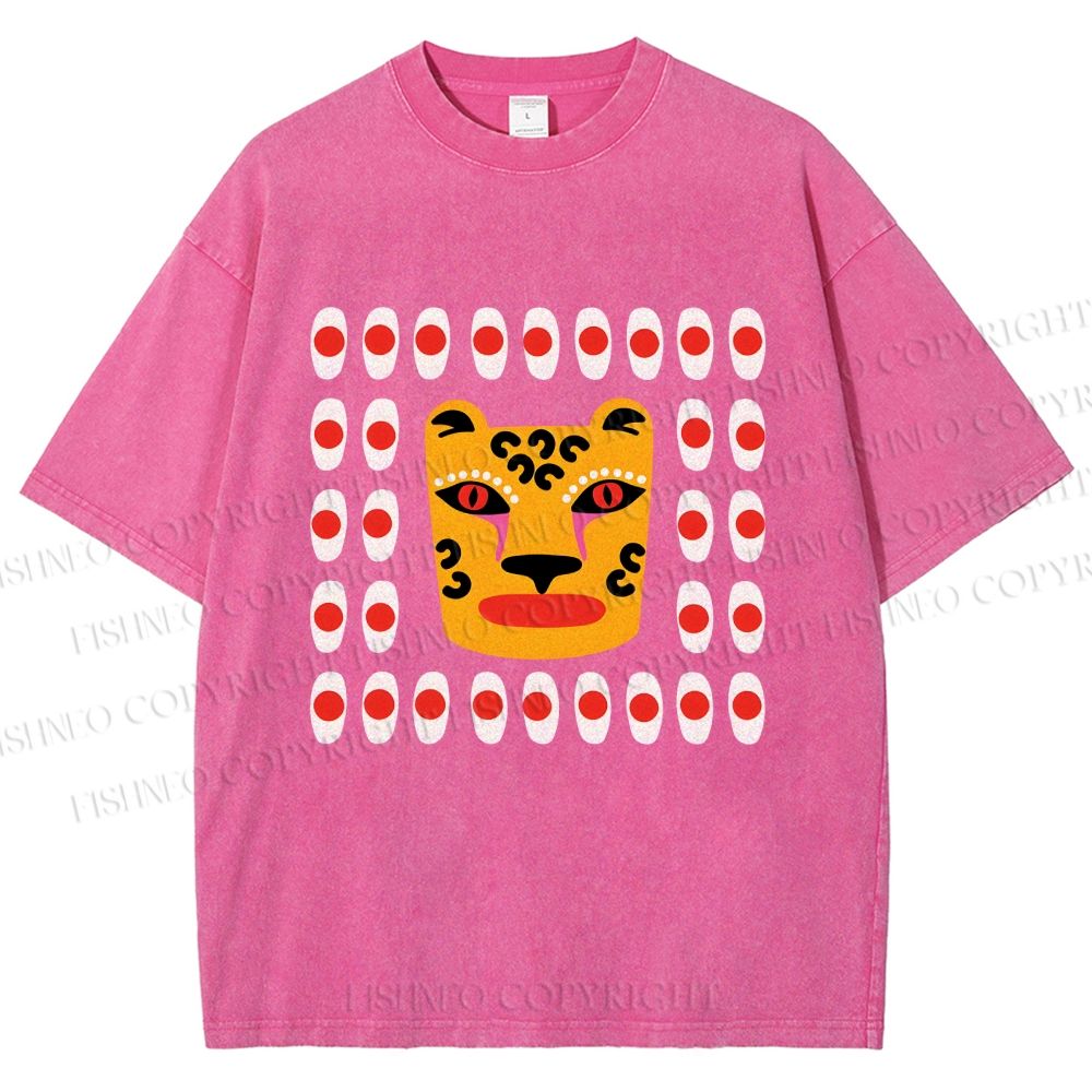 Unisex Art Geometric Tiger Printed Washed Tee