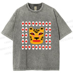 Unisex Art Geometric Tiger Printed Washed Tee