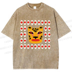 Unisex Art Geometric Tiger Printed Washed Tee