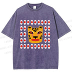 Unisex Art Geometric Tiger Printed Washed Tee