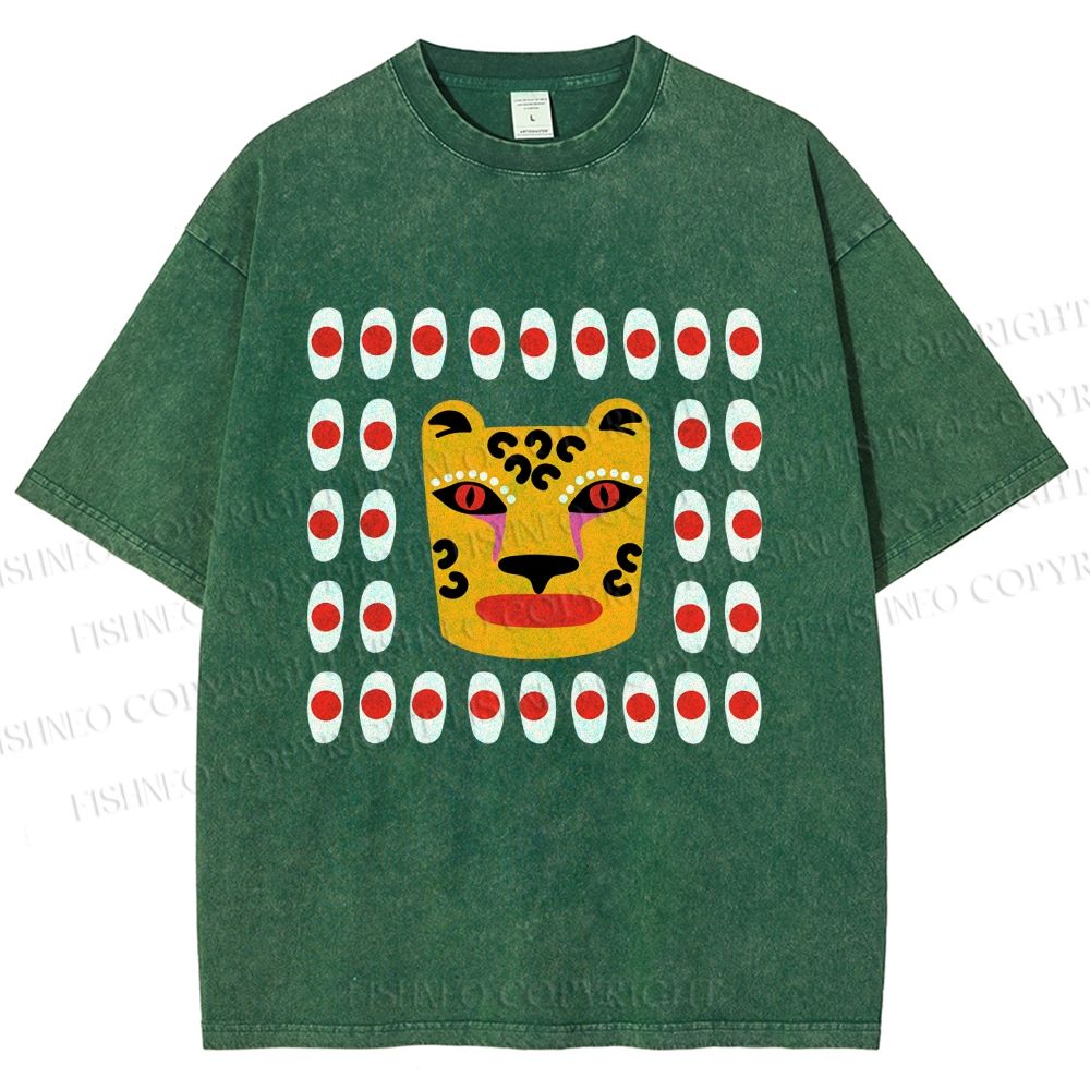 Unisex Art Geometric Tiger Printed Washed Tee