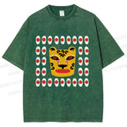 Unisex Art Geometric Tiger Printed Washed Tee