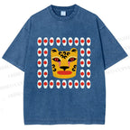 Unisex Art Geometric Tiger Printed Washed Tee