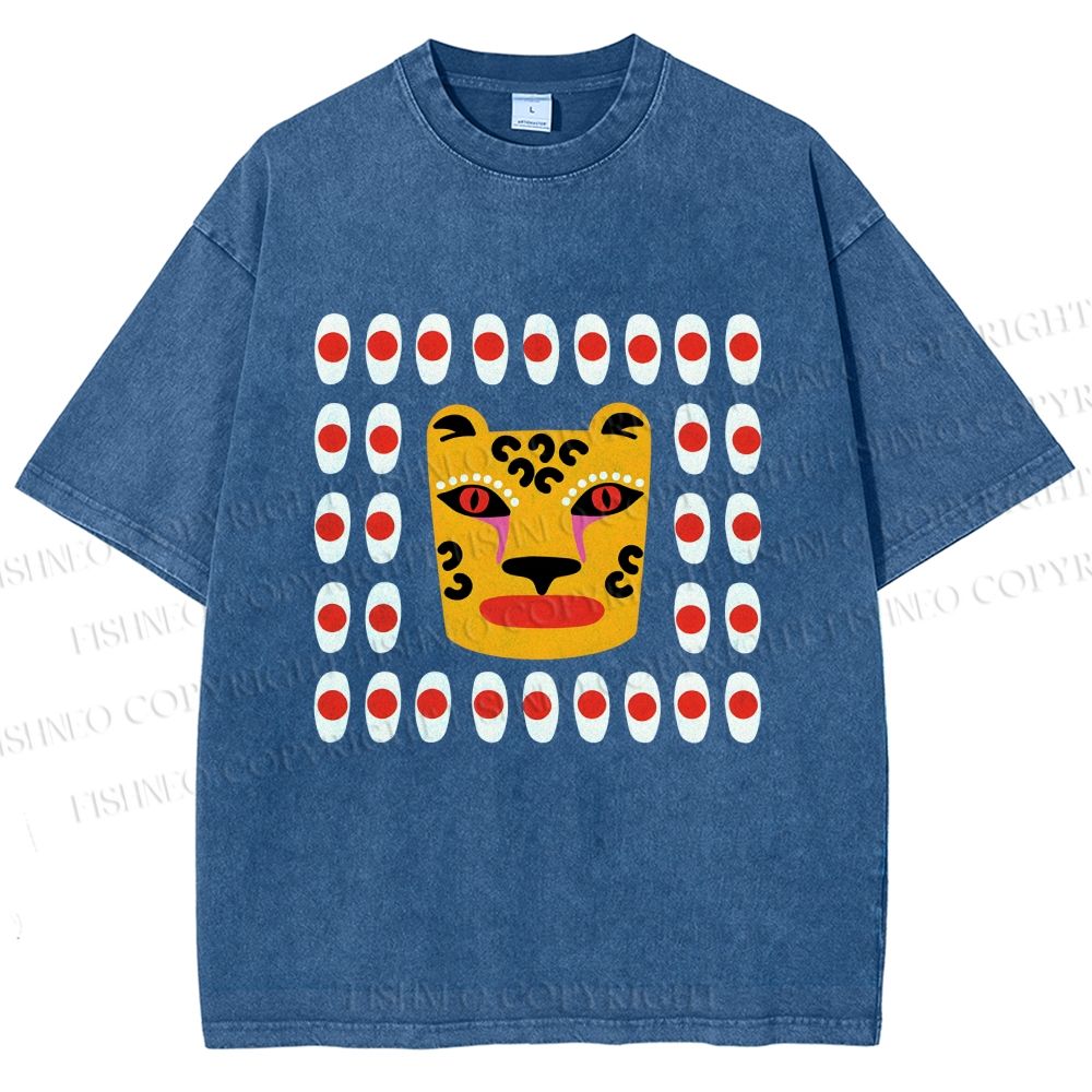 Unisex Art Geometric Tiger Printed Washed Tee