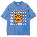 Unisex Art Geometric Tiger Printed Washed Tee