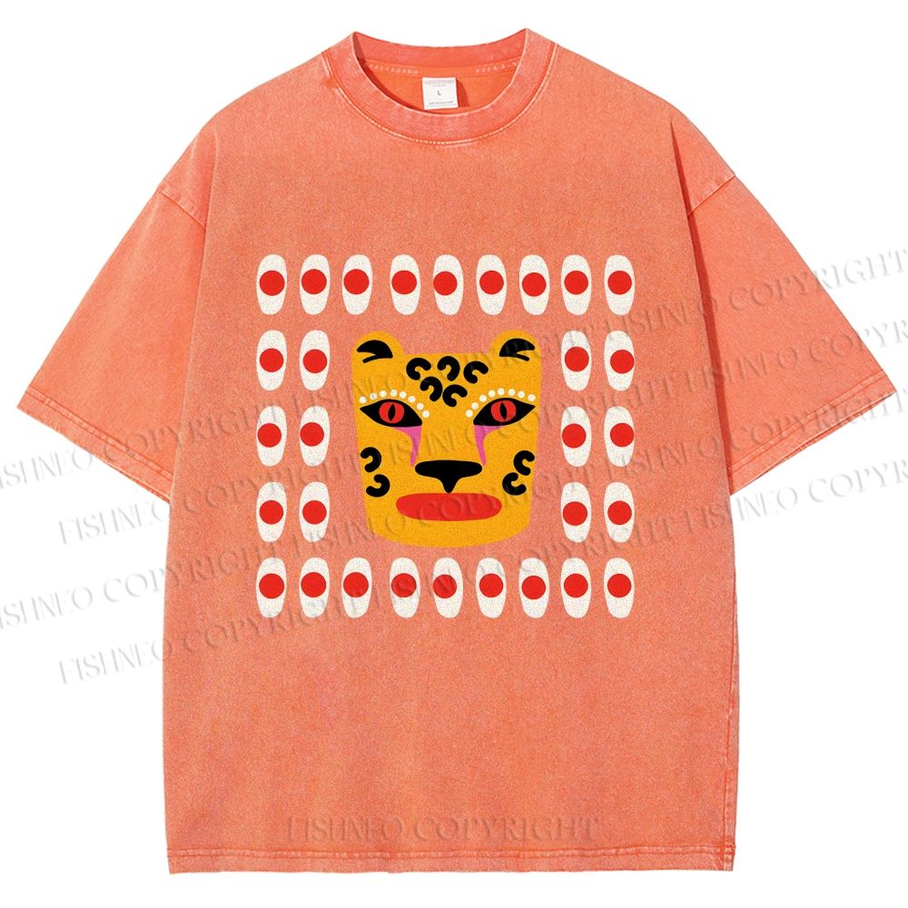 Unisex Art Geometric Tiger Printed Washed Tee