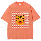 Unisex Art Geometric Tiger Printed Washed Tee