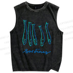 Unisex Art Sardines Printed Washed Tank Top