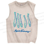 Unisex Art Sardines Printed Washed Tank Top