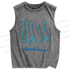 Unisex Art Sardines Printed Washed Tank Top