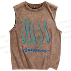 Unisex Art Sardines Printed Washed Tank Top