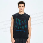 Unisex Art Sardines Printed Washed Tank Top