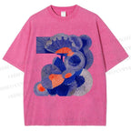Unisex Art Flowers Printed Washed Tee