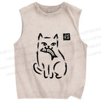 Unisex Cat Got A Fish Printed Washed Tank Top