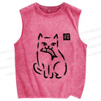 Unisex Cat Got A Fish Printed Washed Tank Top