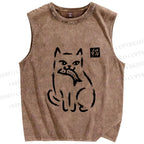 Unisex Cat Got A Fish Printed Washed Tank Top