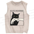 Unisex Black Cat Become Ungovernable Printed Washed Tank Top
